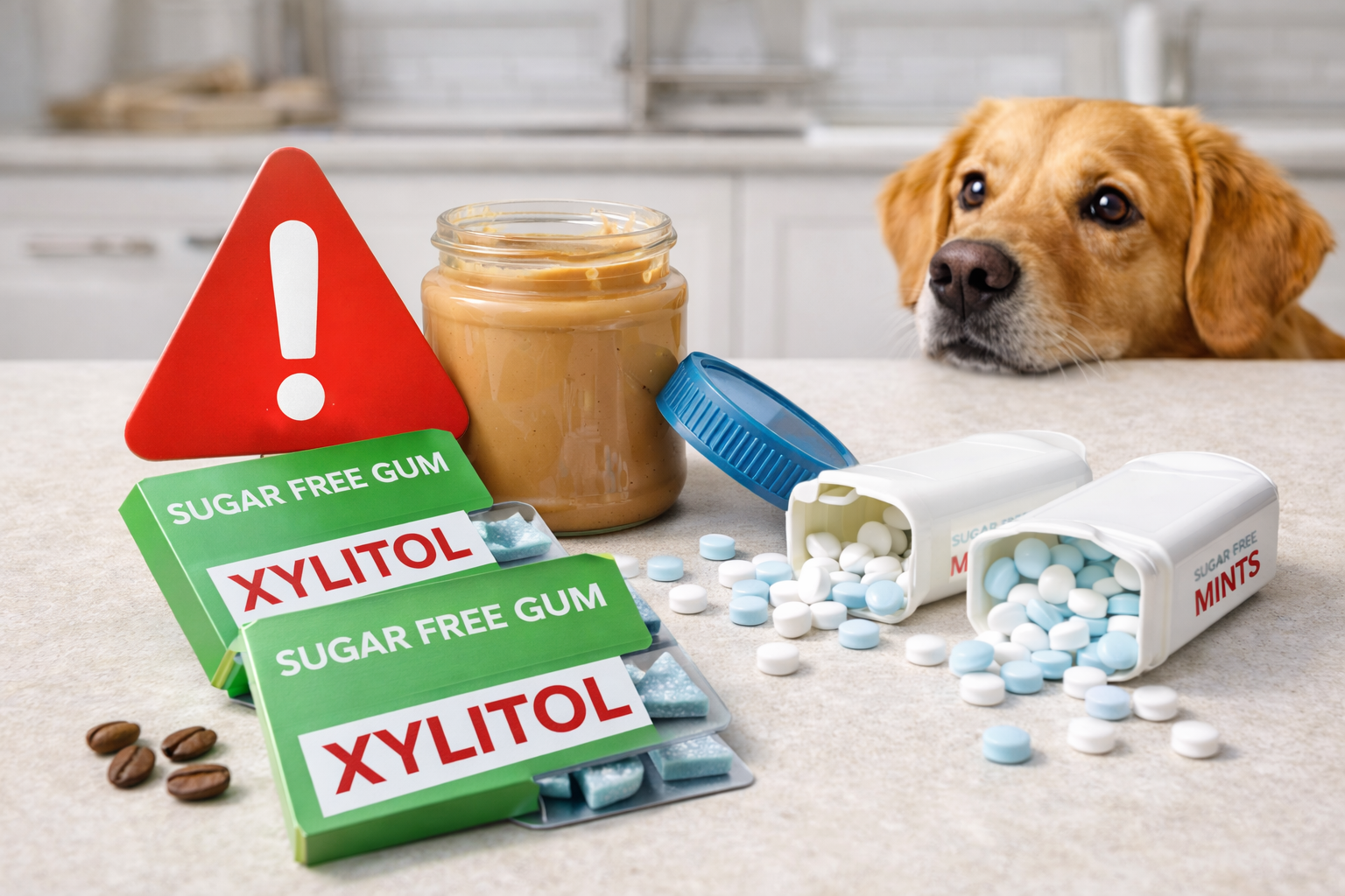 Sugar-free gum and products containing xylitol that are toxic to dogs