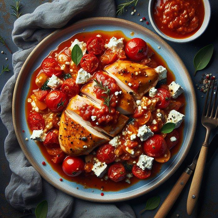 CHICKEN WITH TOMATO SAUCE AND GOAT CHEESE