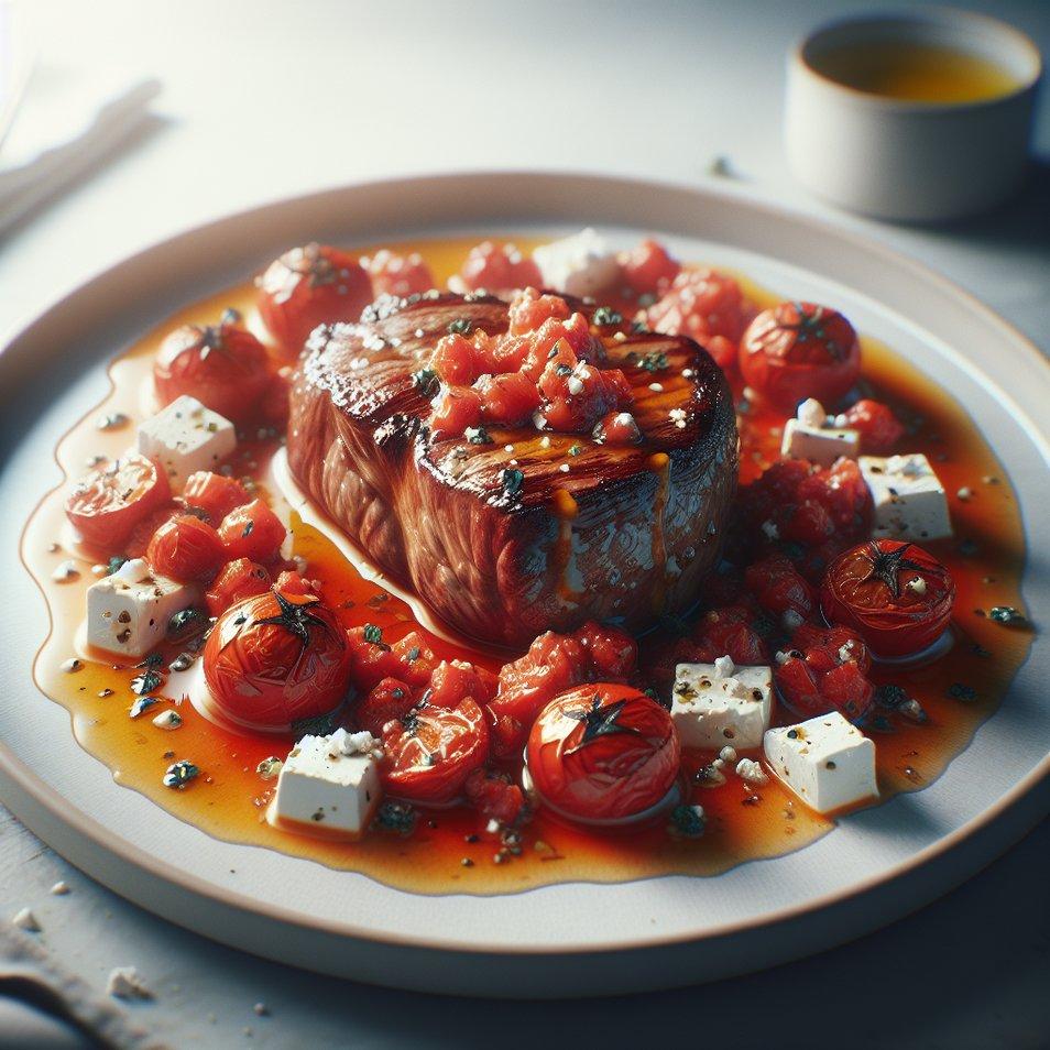LAMB STEAK WITH GREEK TOMATO SAUCE AND FETA