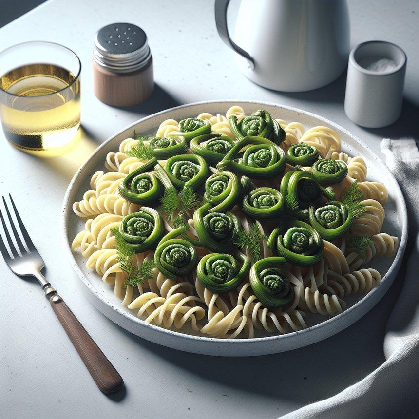 PASTA WITH FIDDLEHEADS