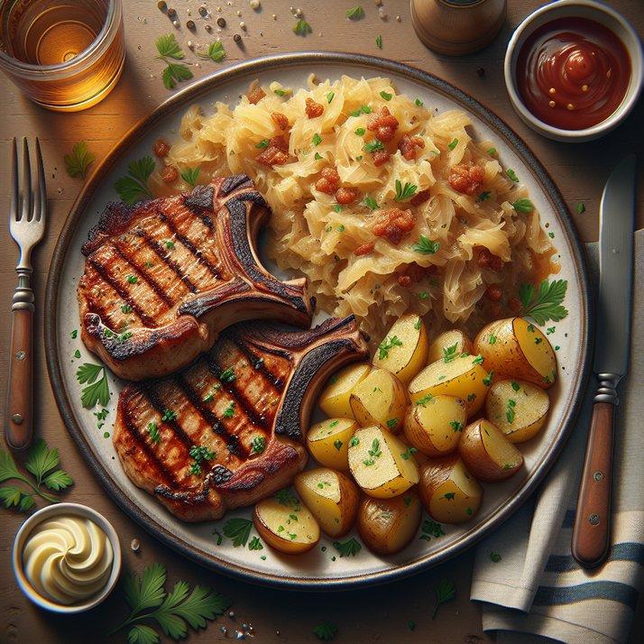PORK CHOPS WITH SAUERKRAUT AND POTATOES